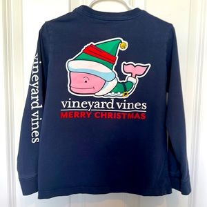 Vineyard Vines Navy Long Sleeve Tee with Christmas Whale
